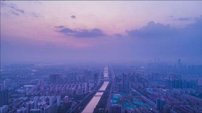 郑州城市黎明航拍延时4K城市