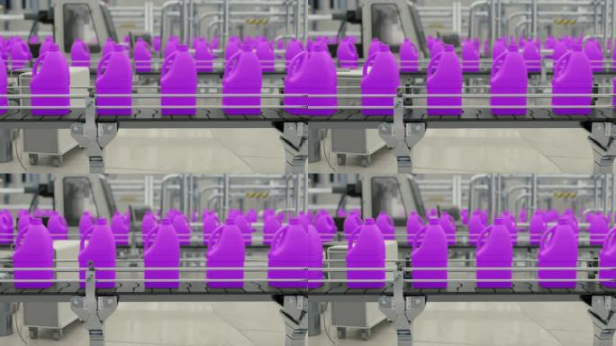 自动化加工设备将产品包装在紫色罐中