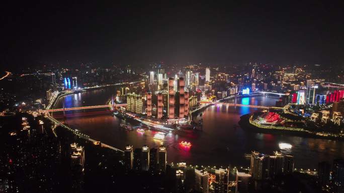 重庆来福士晚霞夜景航拍