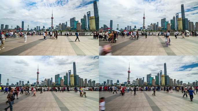上海外滩滨海景观带人流延时摄影