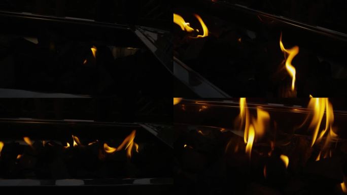 烧烤炉里燃烧的木炭