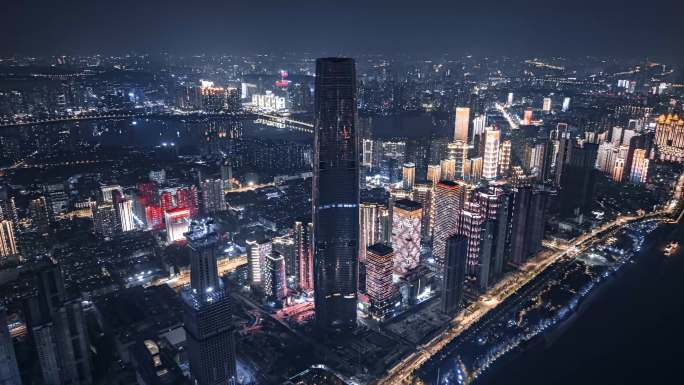 武汉城市夜景航拍延时-绿地中心