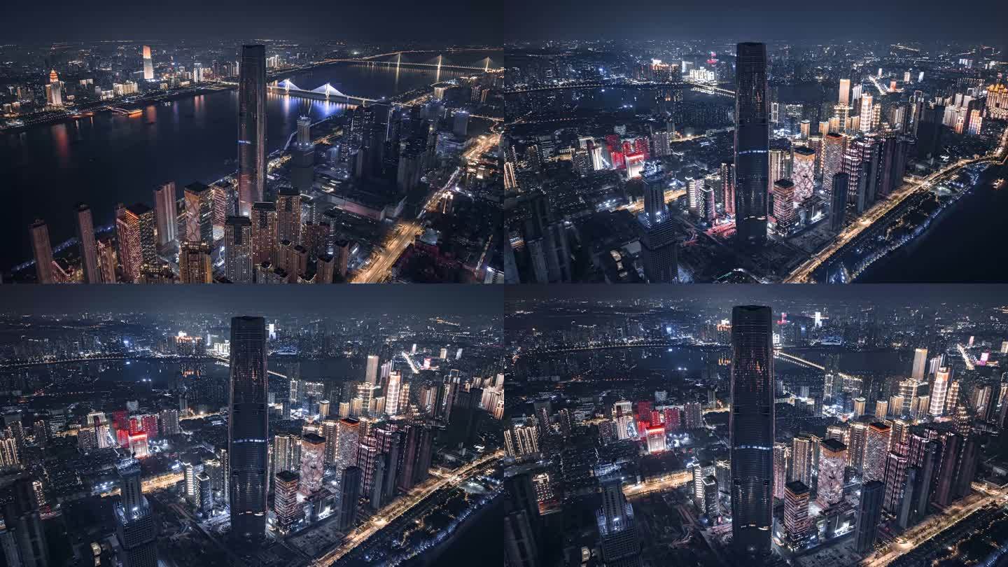 武汉城市夜景航拍延时-绿地中心