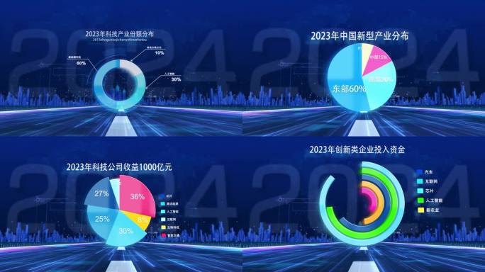 蓝色科技企业三维饼图AE模版