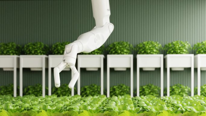 智能机器人农民概念，农业科技自动化