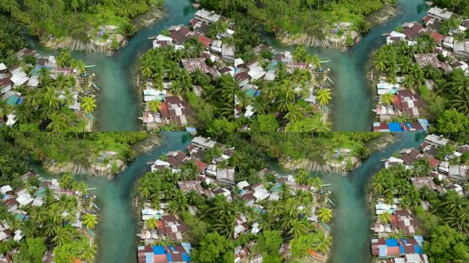 南苏里高的渔民屋和冷泉河。菲律宾。