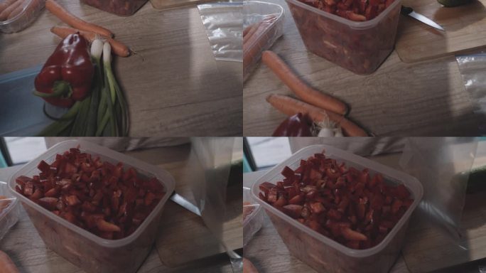 准备一个塑料袋，在冬天保存食物的时候把红辣椒放进去