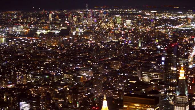 曼哈顿夜景鸟瞰图夜景航拍城市