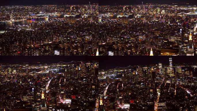 曼哈顿夜景鸟瞰图夜景航拍城市