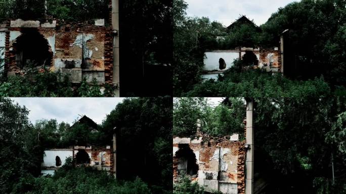 航拍60年代70年代废弃老房子断壁