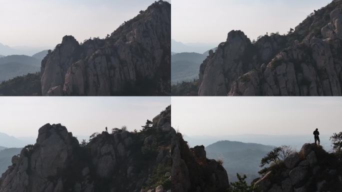 航拍飞越山东荣成石岛赤山风景区观音石秋景