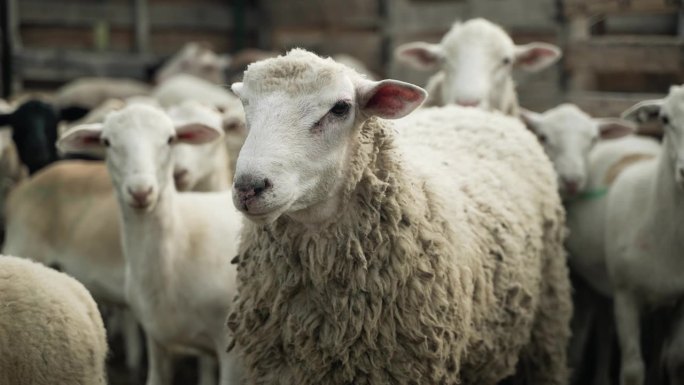 农场里的绵羊和山羊用电影的慢动作