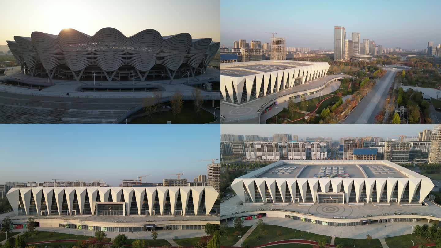 西安浐灞奥体中心运动场馆建筑航拍2