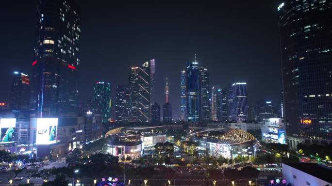 广州中轴线夜景航拍城市夜晚建筑灯光风光