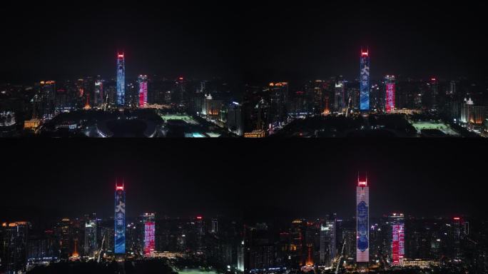 广州中信大厦夜景航拍城市高楼大厦建筑风光