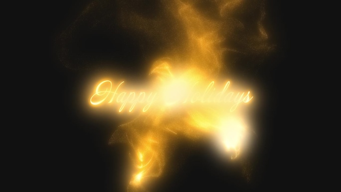 节日快乐问候文字出现与黑色背景上的金色颗粒。圣诞快乐。运动图形。