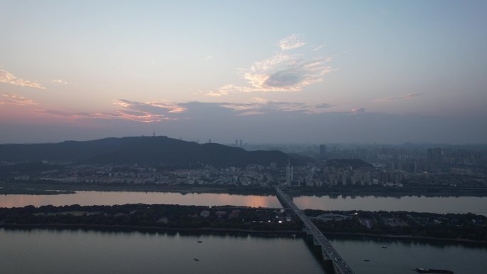 湖南长沙岳麓山夕阳晚霞航拍