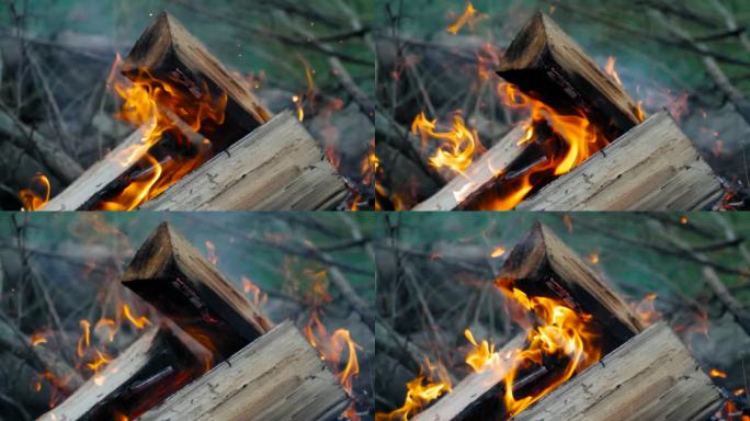燃烧火焰户外木材燃烧
