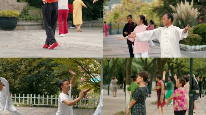 公园健身锻炼身体老年锻炼太极跳舞