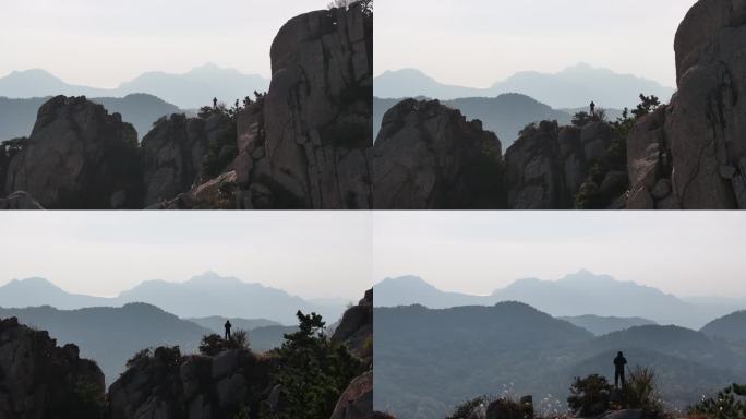 航拍飞越山东荣成石岛赤山风景区观音石秋景