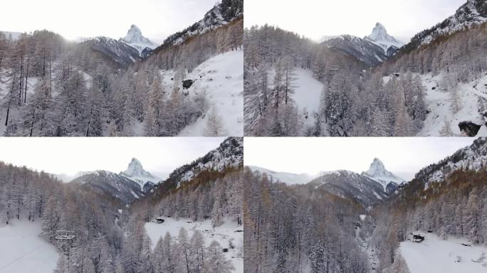 马特洪峰航拍无人驾驶飞机令人惊叹的冬季开场场景瑞士采尔马特瑞士阿尔卑斯山最著名的山峰十月初重新鲜降雪