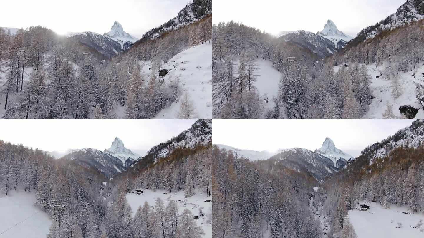马特洪峰航拍无人驾驶飞机令人惊叹的冬季开场场景瑞士采尔马特瑞士阿尔卑斯山最著名的山峰十月初重新鲜降雪