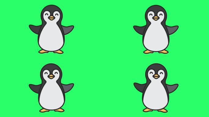 绿色背景上的动画企鹅。