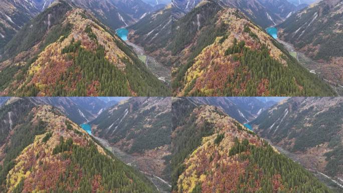 航拍四川九寨沟诺日朗瀑布五花海山脉彩林