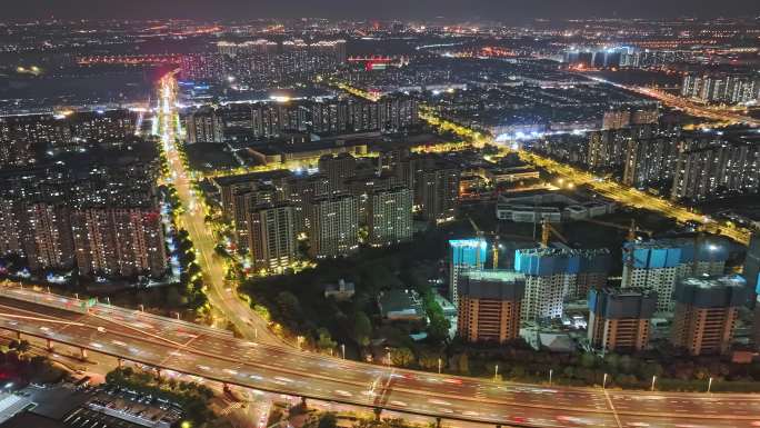 昆山市陆家夜景航拍延时