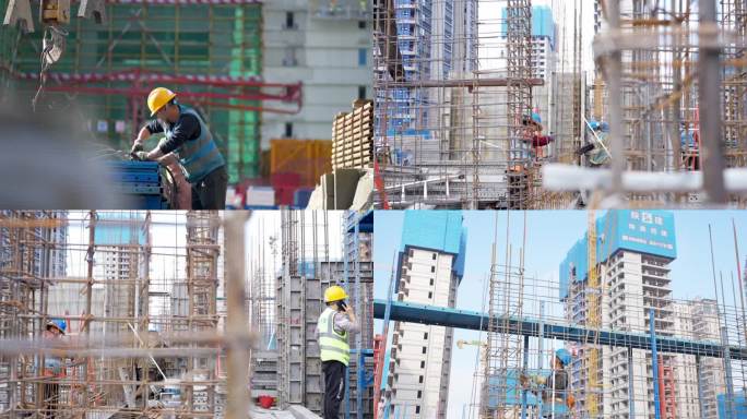 建筑工地民工忙碌的样子