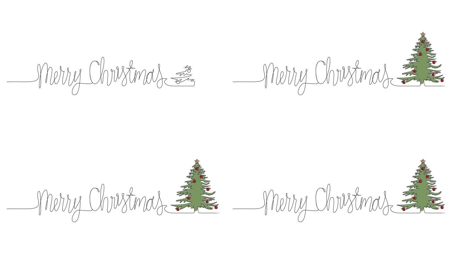 动画单线绘制单词MERRY CHRISTMAS和圣诞树