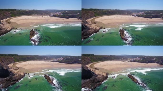 葡萄牙奥德赛阿连特茹村附近的海湾和海滩的无人机航拍视频。清水中的珊瑚礁