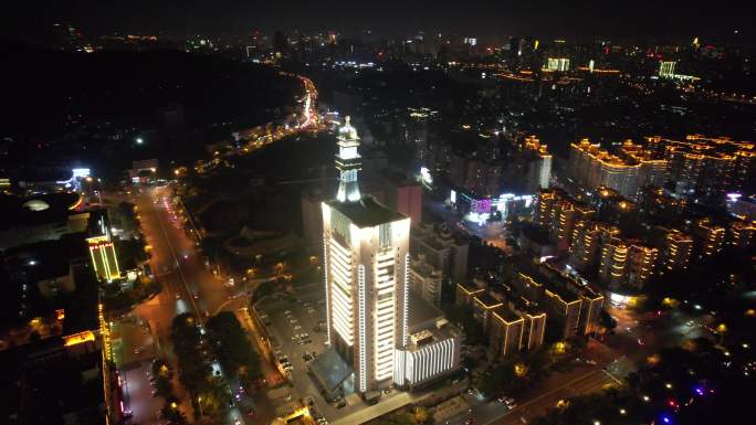 湖南长沙河西交警大楼夜景航拍