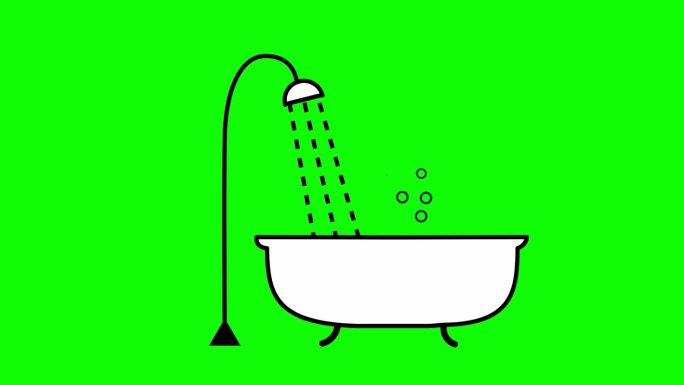 卡通淋浴浴缸动画。4K