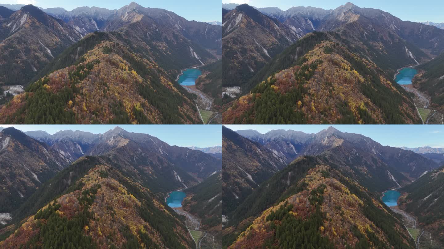 航拍四川九寨沟诺日朗瀑布五花海山脉彩林