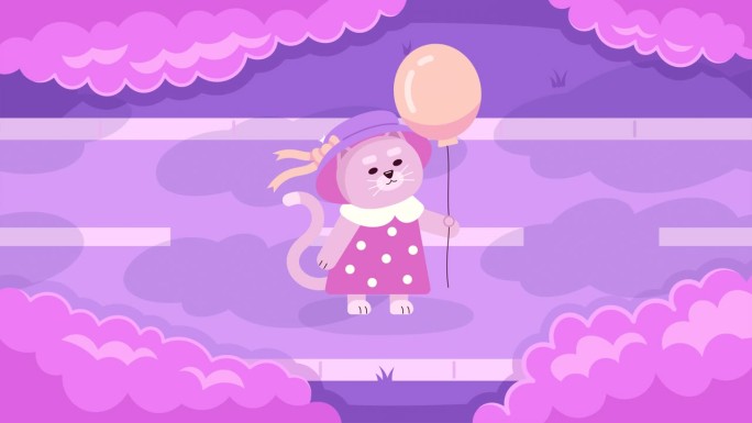 卡哇伊猫与气球看云低保真动画卡通背景