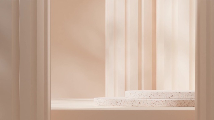 空白模型自然水磨石纹理讲台与无缝循环阴影动画明亮的支柱背景，渲染3d素材