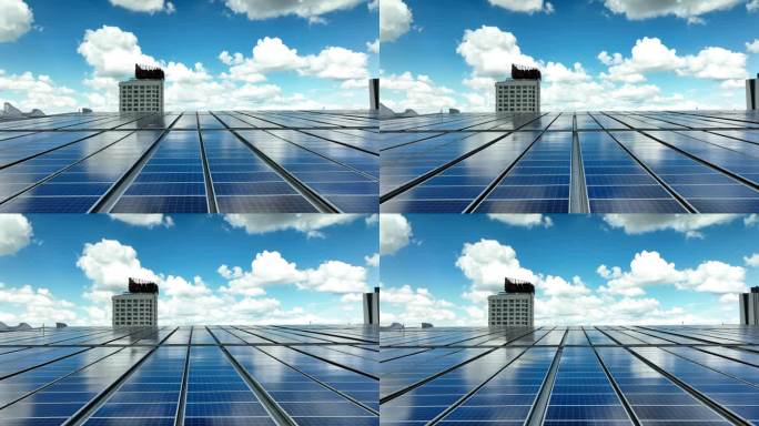 鸟瞰城市中的太阳能电池板