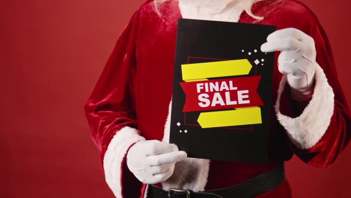 匿名圣诞老人举着最后出售的标志