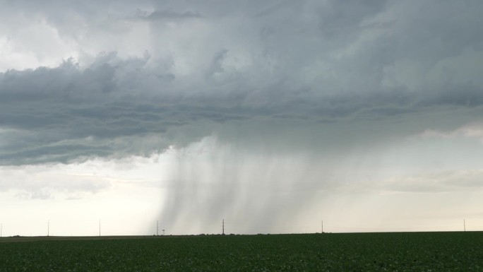 堪萨斯州农田雷雨中远处的阵雨