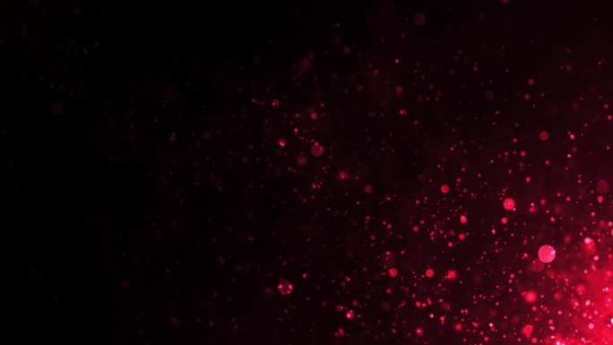 红色的水下尘埃颗粒在边缘光下移动，微小的光源4K素材。颗粒豪华优质平滑散景背景。金碧辉煌奖展尘埃，尾