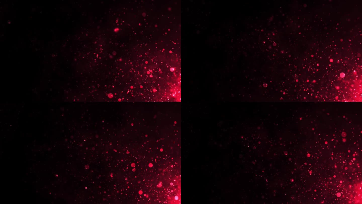 红色的水下尘埃颗粒在边缘光下移动，微小的光源4K素材。颗粒豪华优质平滑散景背景。金碧辉煌奖展尘埃，尾