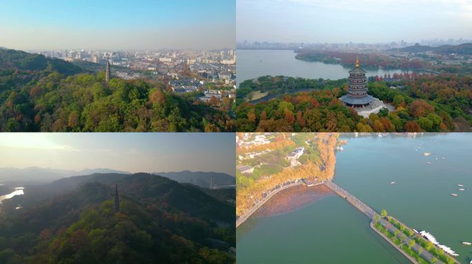 浙江杭州西湖景区苏堤三潭印月小瀛洲雷峰塔