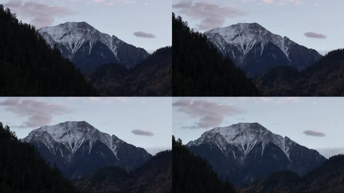 航拍四川九寨沟树海子雪山倒影风景空镜