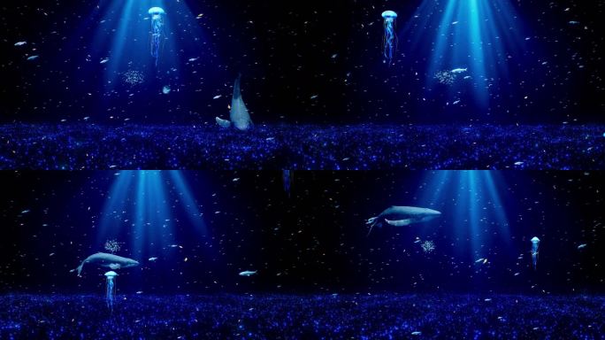 【原创】唯美粒子鲸鱼水母鱼群海洋