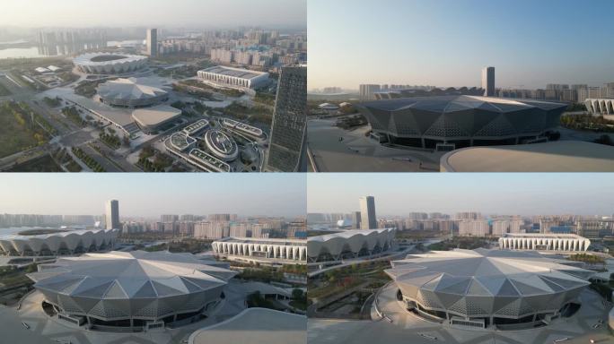 西安浐灞奥体中心运动场馆建筑航拍