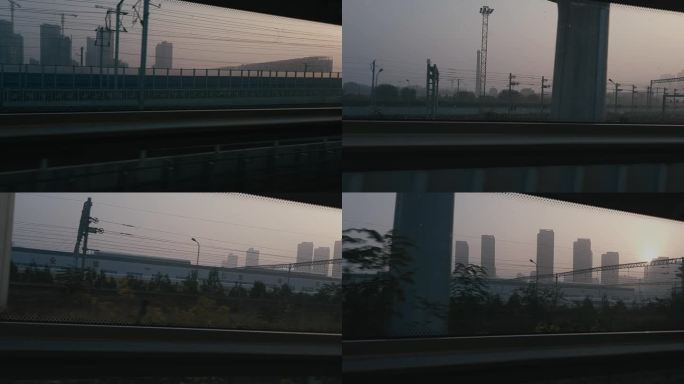 清晨雾霾，地铁内拍摄，朝阳若隐若现