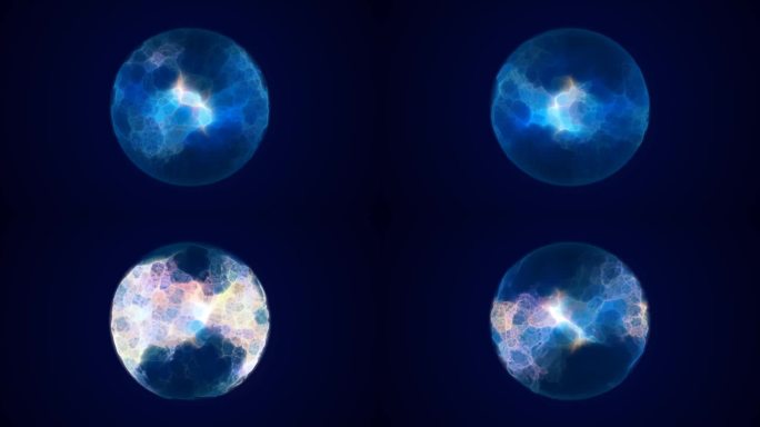 能量抽象蓝色球体发光液体等离子体，电魔圆能量球为背景