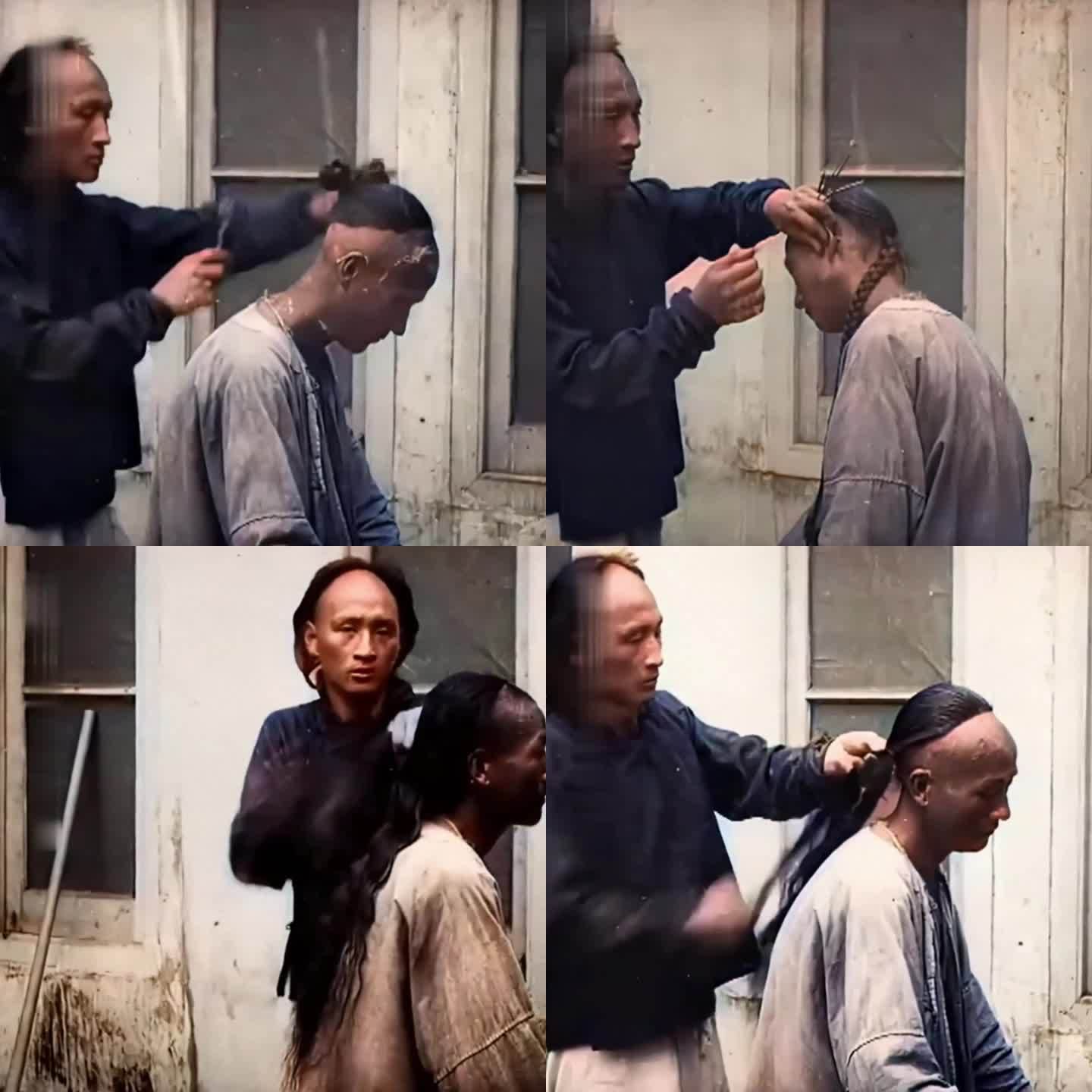 1902年北京理发师为客人理发