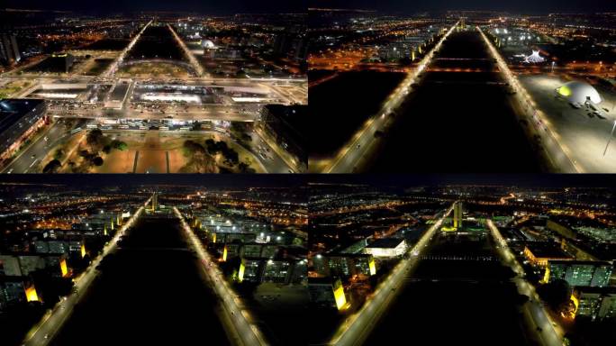 巴西巴西利亚市中心的夜景。明信片地标城市。